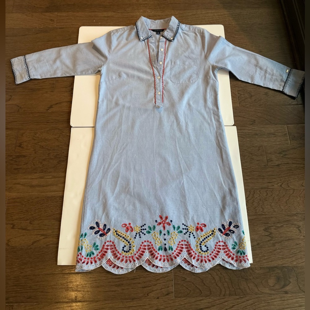 Women’s Tommy Hilfiger Cotton 3/4 Sleeve Knee length Scallop Embroidered Dress